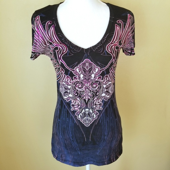 Buckle Tops - 2/$25 Angels & Diamonds Buckle Black Rhinestone M